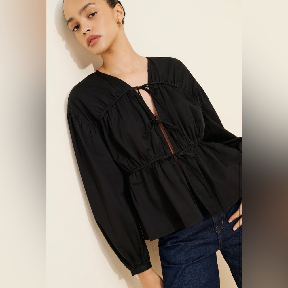 Modern Citizen Hira Cotton Tie Front Blouse | Size L